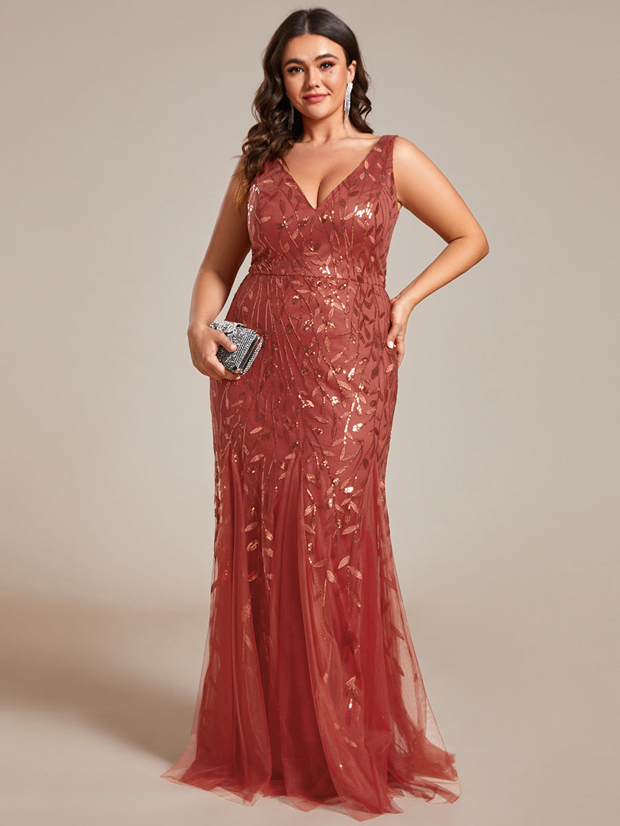 Aermelloses Abendkleid mit doppeltem V-Ausschnitt #Farbe_Gebranntes Orange