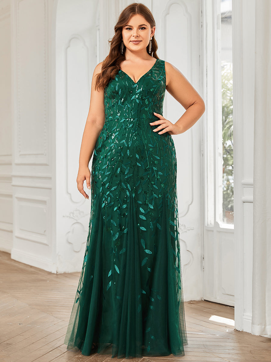 Aermelloses Abendkleid mit doppeltem V-Ausschnitt #Farbe_Dunkelgrün