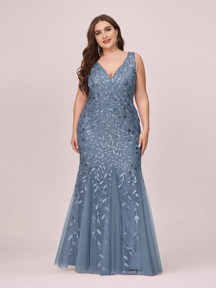 Aermelloses Abendkleid mit doppeltem V-Ausschnitt #Farbe_Taubenblau