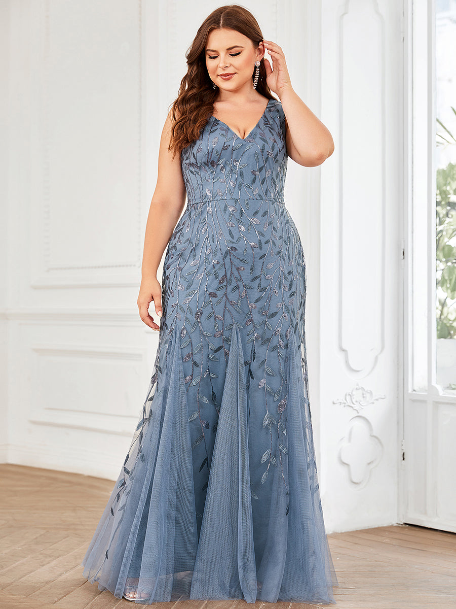 Aermelloses Abendkleid mit doppeltem V-Ausschnitt #Farbe_Taubenblau