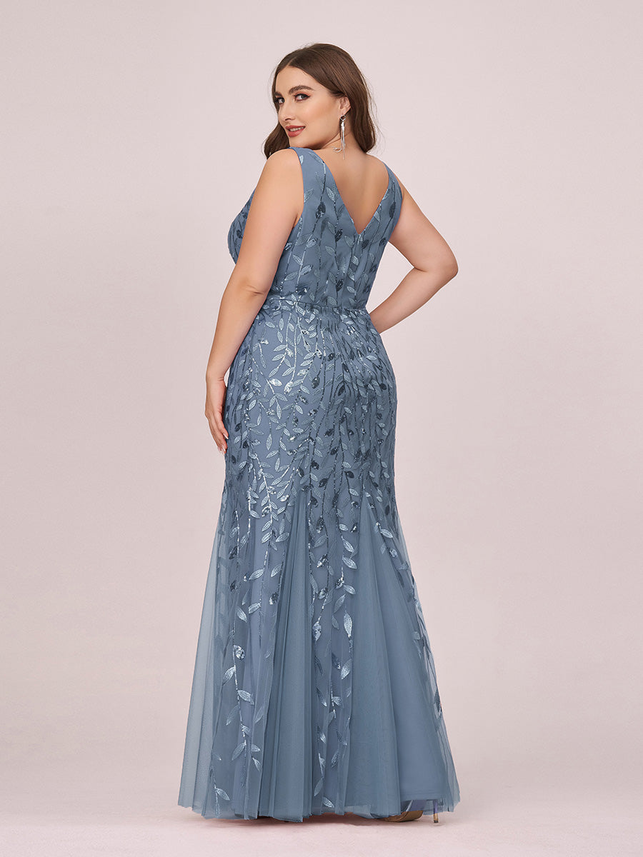 Aermelloses Abendkleid mit doppeltem V-Ausschnitt #Farbe_Taubenblau