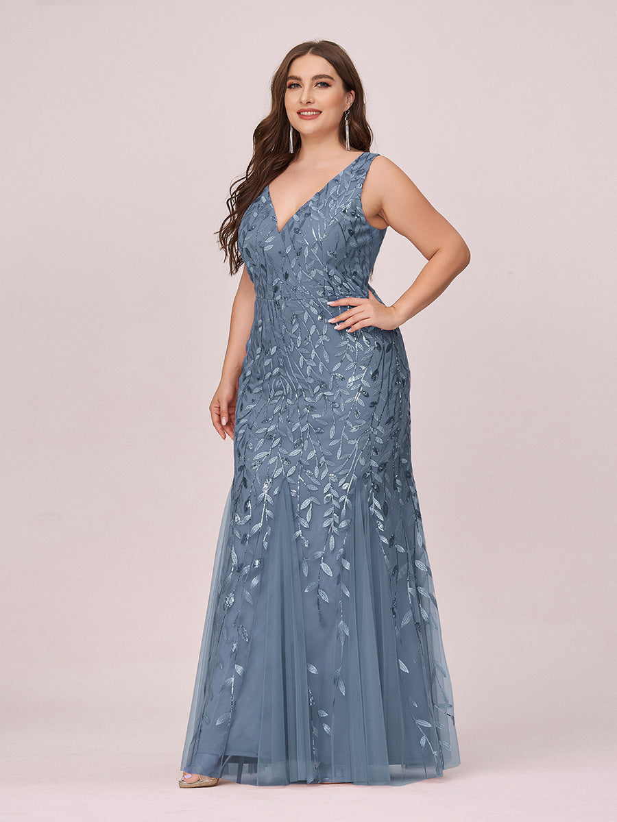 Aermelloses Abendkleid mit doppeltem V-Ausschnitt #Farbe_Taubenblau