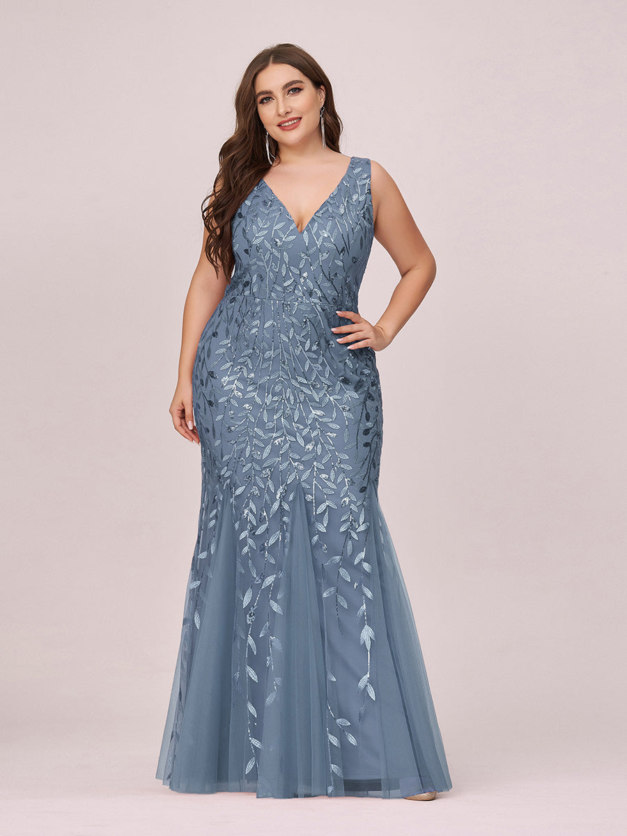 Aermelloses Abendkleid mit doppeltem V-Ausschnitt #Farbe_Taubenblau