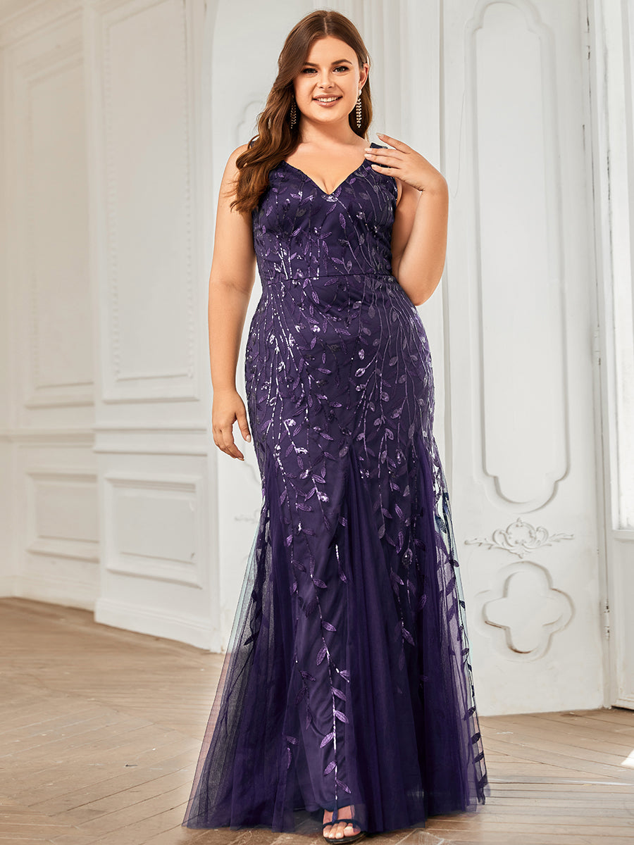Aermelloses Abendkleid mit doppeltem V-Ausschnitt #Farbe_Dunkelviolett