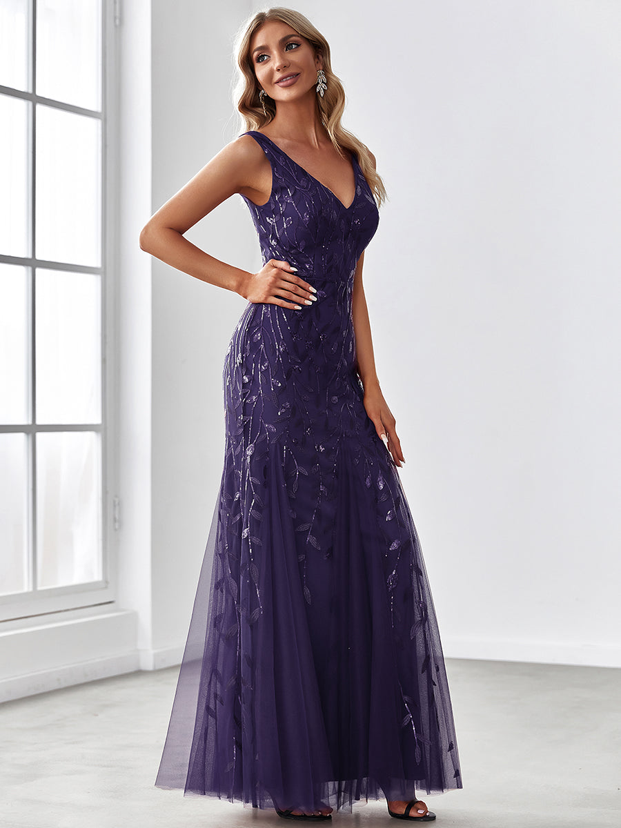 Aermelloses Abendkleid mit doppeltem V-Ausschnitt #Farbe_Dunkelviolett