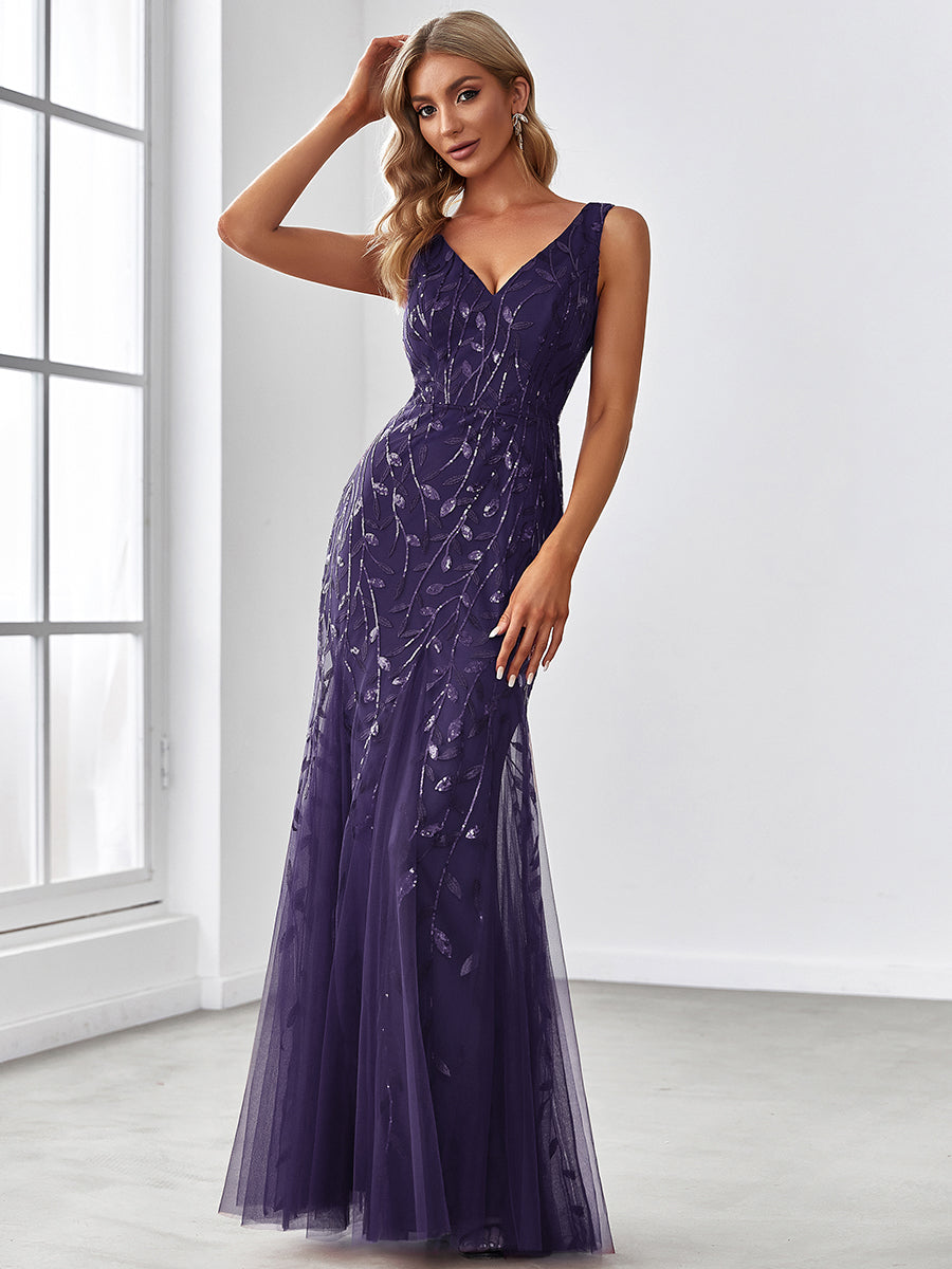 Aermelloses Abendkleid mit doppeltem V-Ausschnitt #Farbe_Dunkelviolett