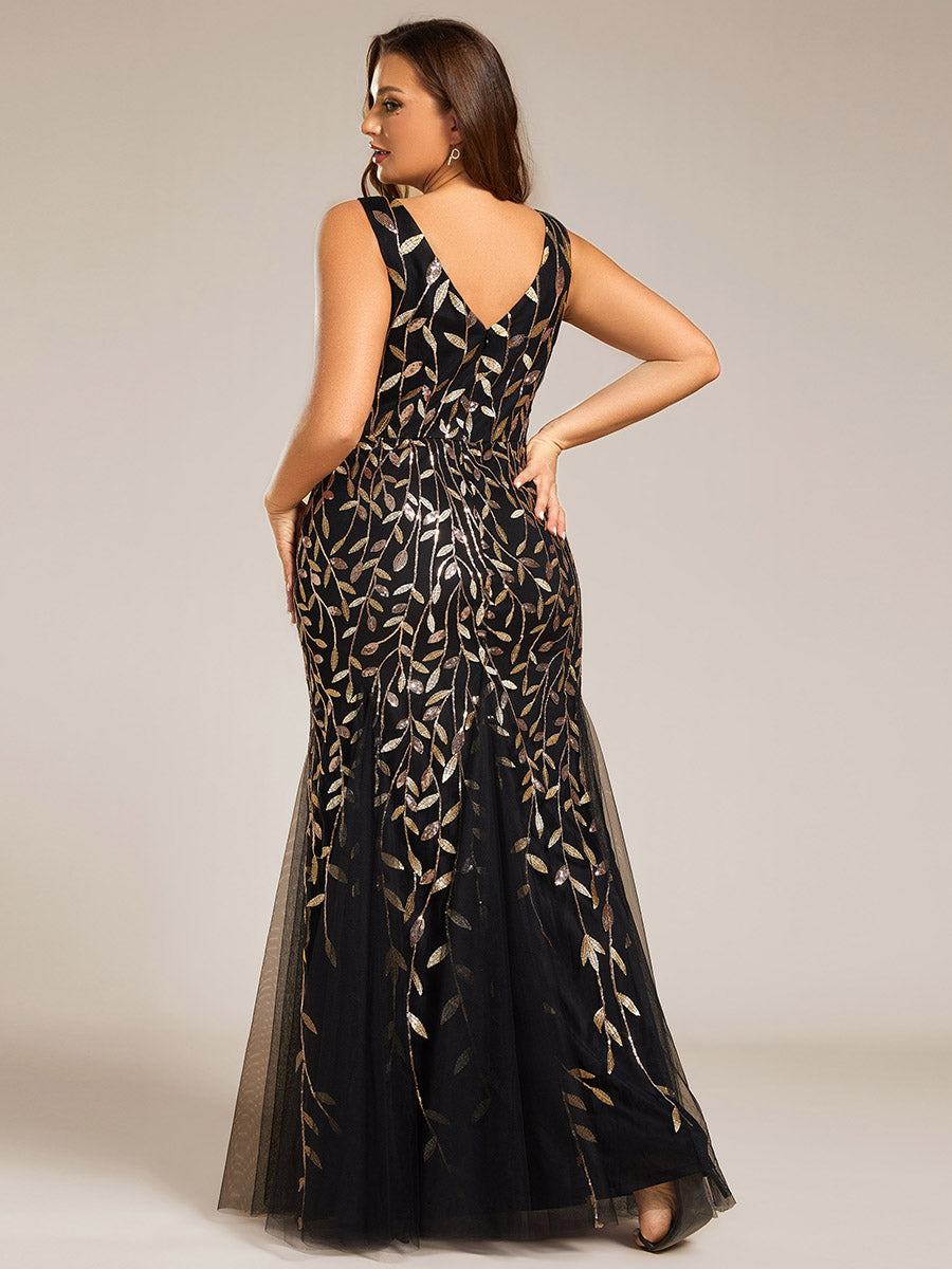 Aermelloses Abendkleid mit doppeltem V-Ausschnitt #Farbe_Schwarz & Gold