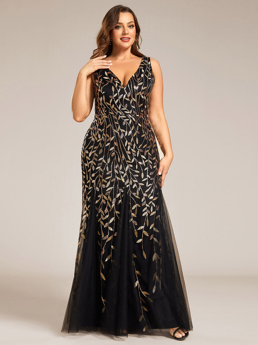 Aermelloses Abendkleid mit doppeltem V-Ausschnitt #Farbe_Schwarz & Gold