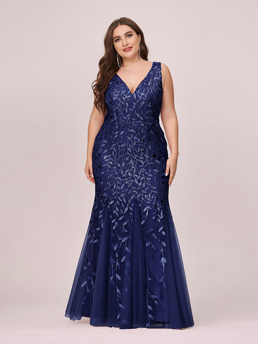 Aermelloses Abendkleid mit doppeltem V-Ausschnitt #Farbe_Marineblau