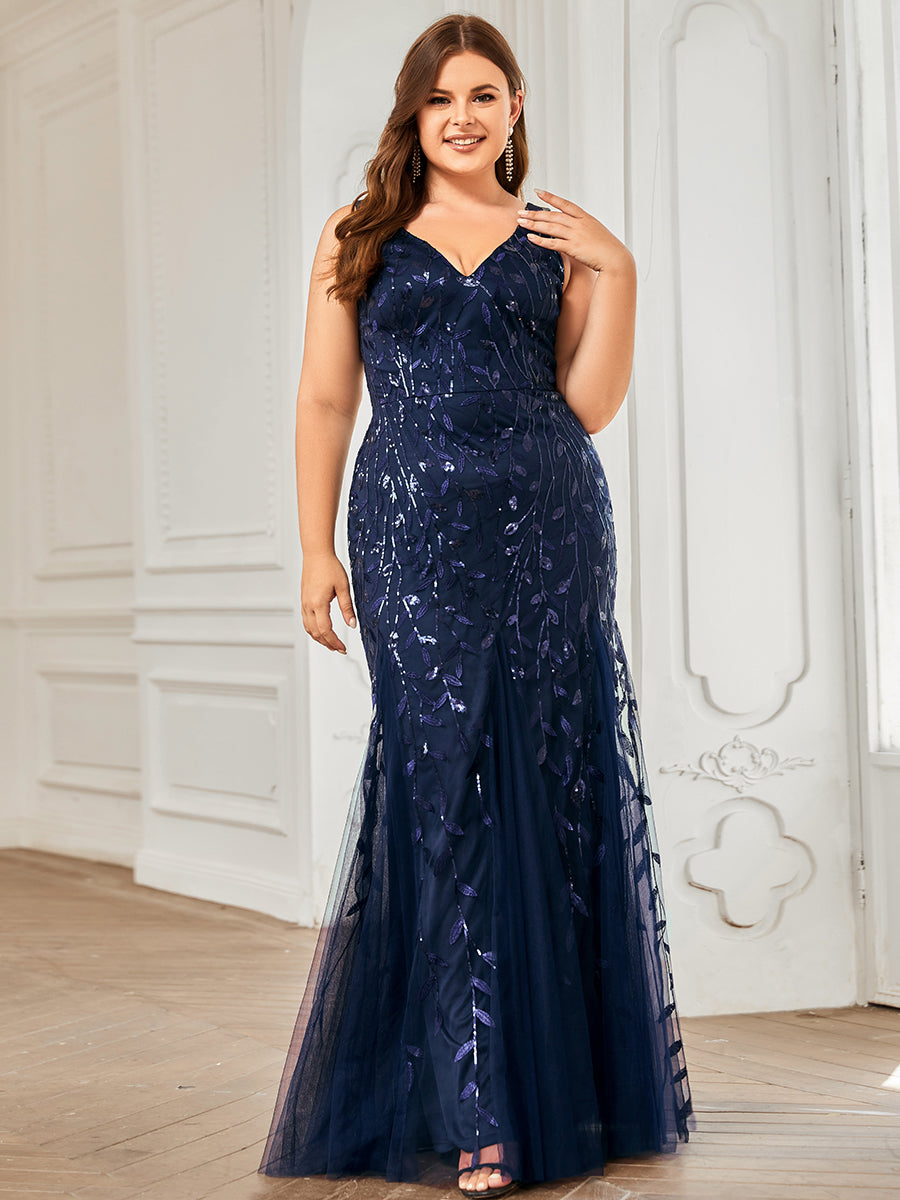 Aermelloses Abendkleid mit doppeltem V-Ausschnitt #Farbe_Marineblau