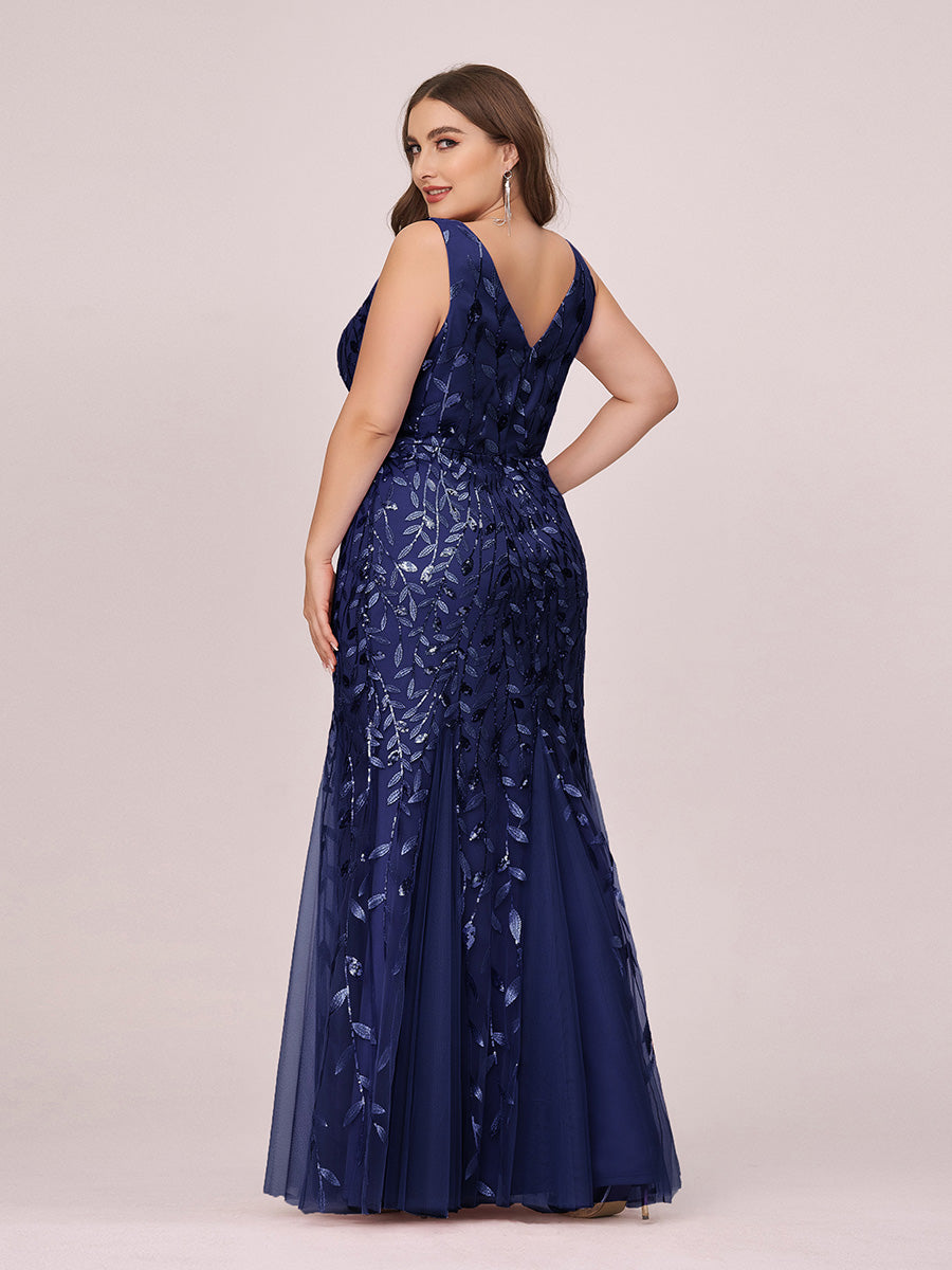 Aermelloses Abendkleid mit doppeltem V-Ausschnitt #Farbe_Marineblau