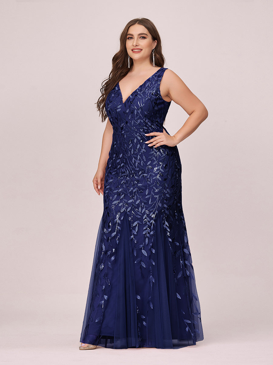 Aermelloses Abendkleid mit doppeltem V-Ausschnitt #Farbe_Marineblau