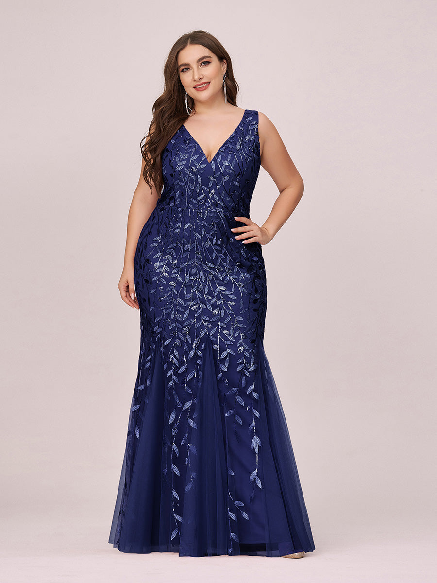 Aermelloses Abendkleid mit doppeltem V-Ausschnitt #Farbe_Marineblau