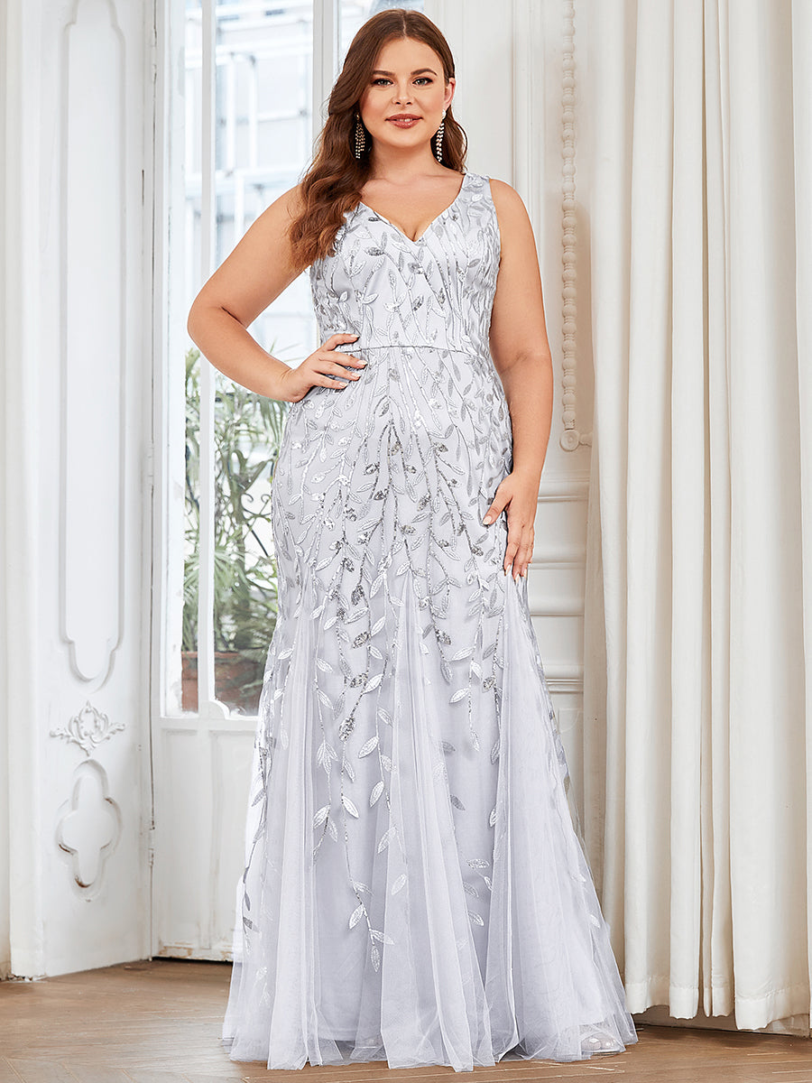 Aermelloses Abendkleid mit doppeltem V-Ausschnitt #Farbe_Silber