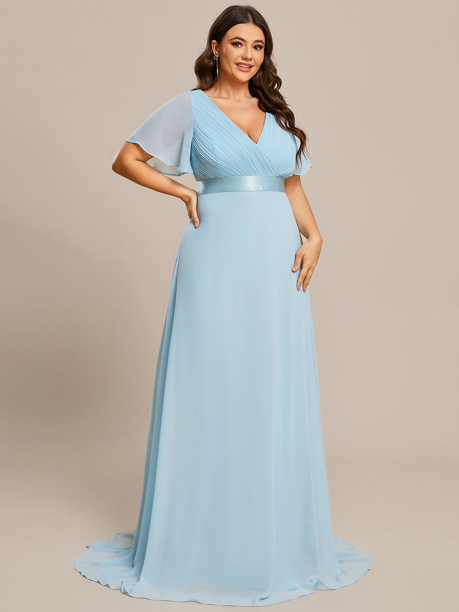 Minimalistisches A-Line Maxi Chiffon Brautkleid mit Satingürtel #Farbe_Himmelblau