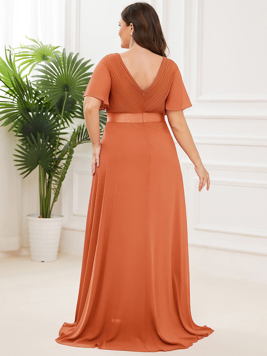 Damen V-Ausschnitt Lange Chiffon Abendkleider mit Schleppe #Farbe_BM