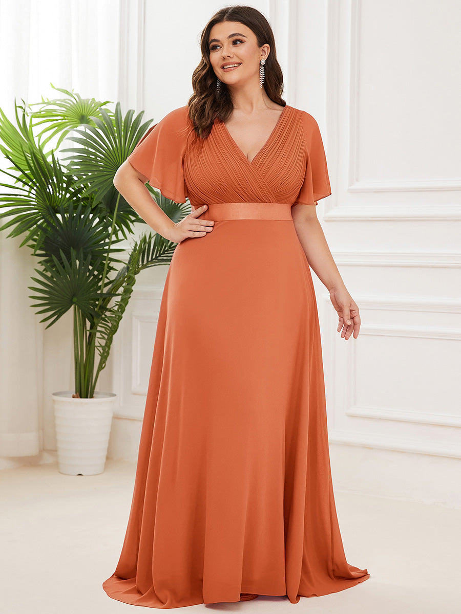 Damen V-Ausschnitt Lange Chiffon Abendkleider mit Schleppe #Farbe_BM