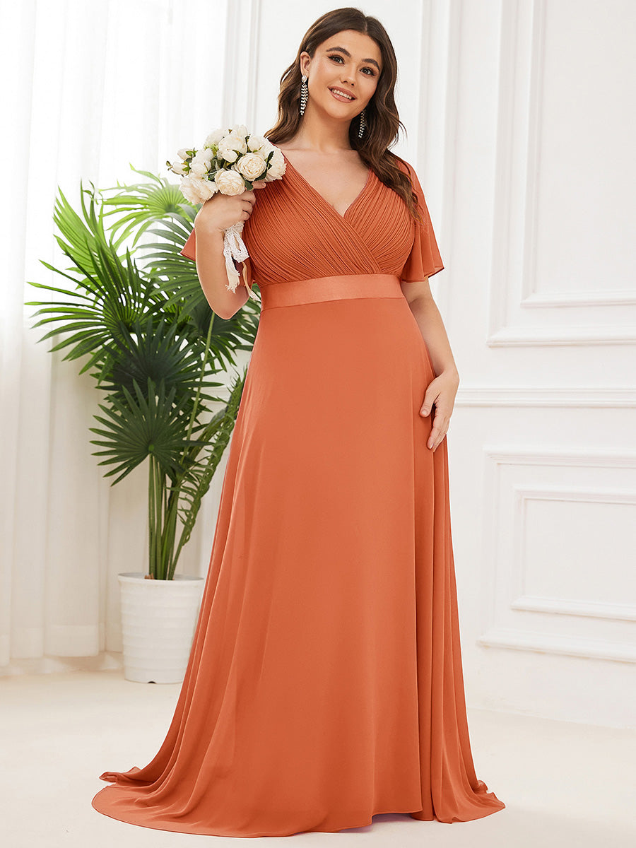 Minimalistisches A-Line Maxi Chiffon Brautkleid mit Satingürtel #Farbe_Gebrannte Melone