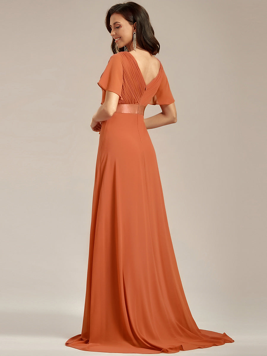 Minimalistisches A-Line Maxi Chiffon Brautkleid mit Satingürtel #Farbe_Gebrannte Melone