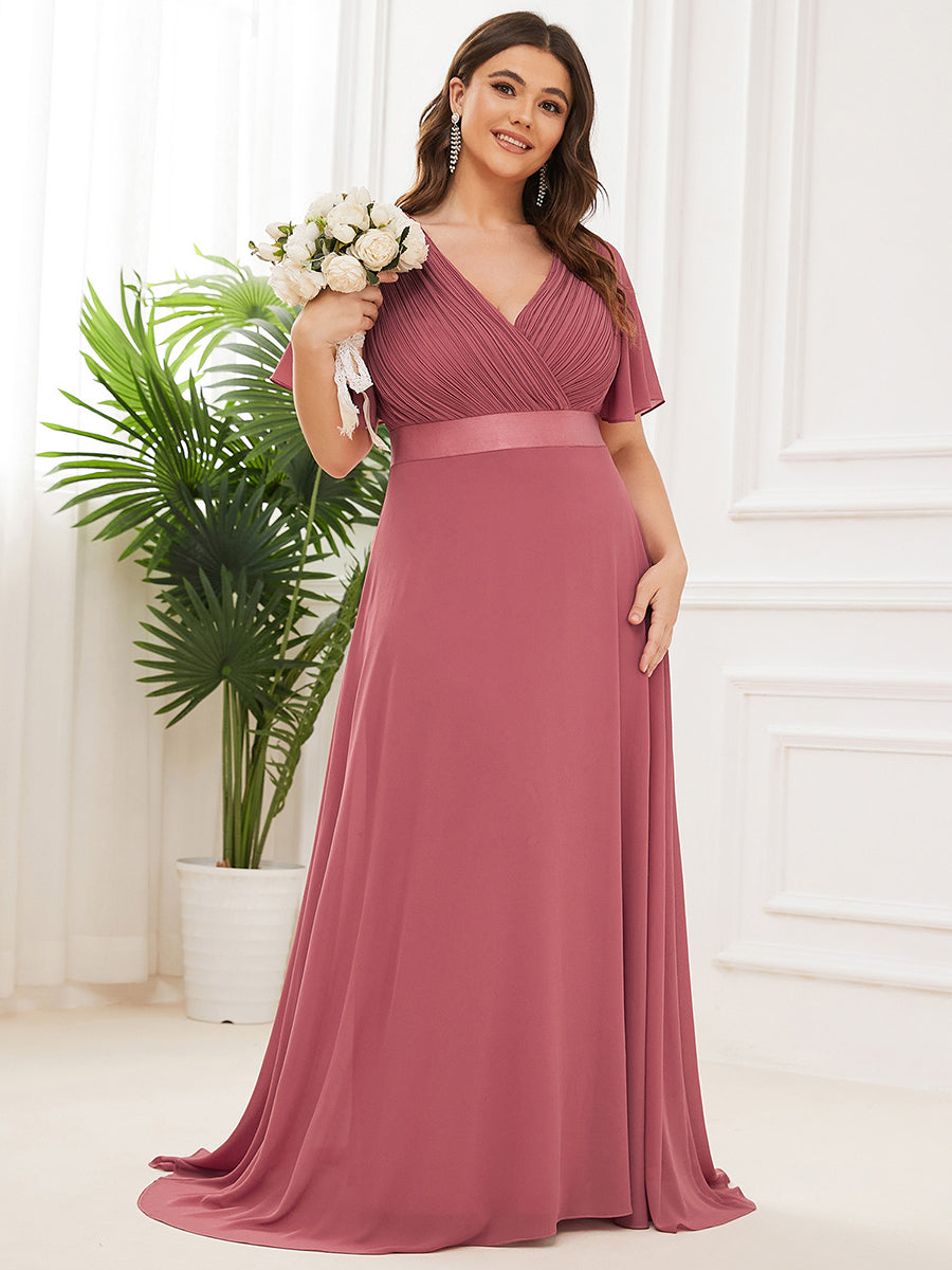 Minimalistisches A-Line Maxi Chiffon Brautkleid mit Satingürtel #Farbe_Beige-Braun