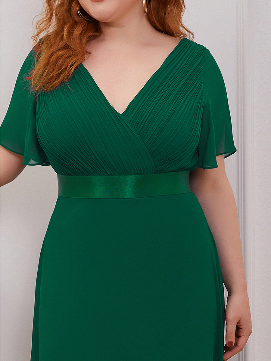 Damen V-Ausschnitt Lange Chiffon Abendkleider mit Schleppe #Farbe_Dunkelgrün