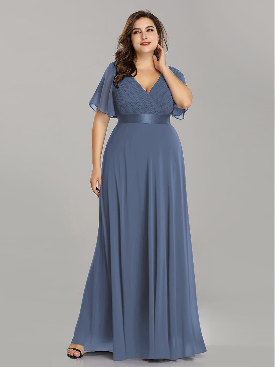 Damen V-Ausschnitt Chiffon Lange Abendkleider mit Schleppe #Farbe_Taubenblau