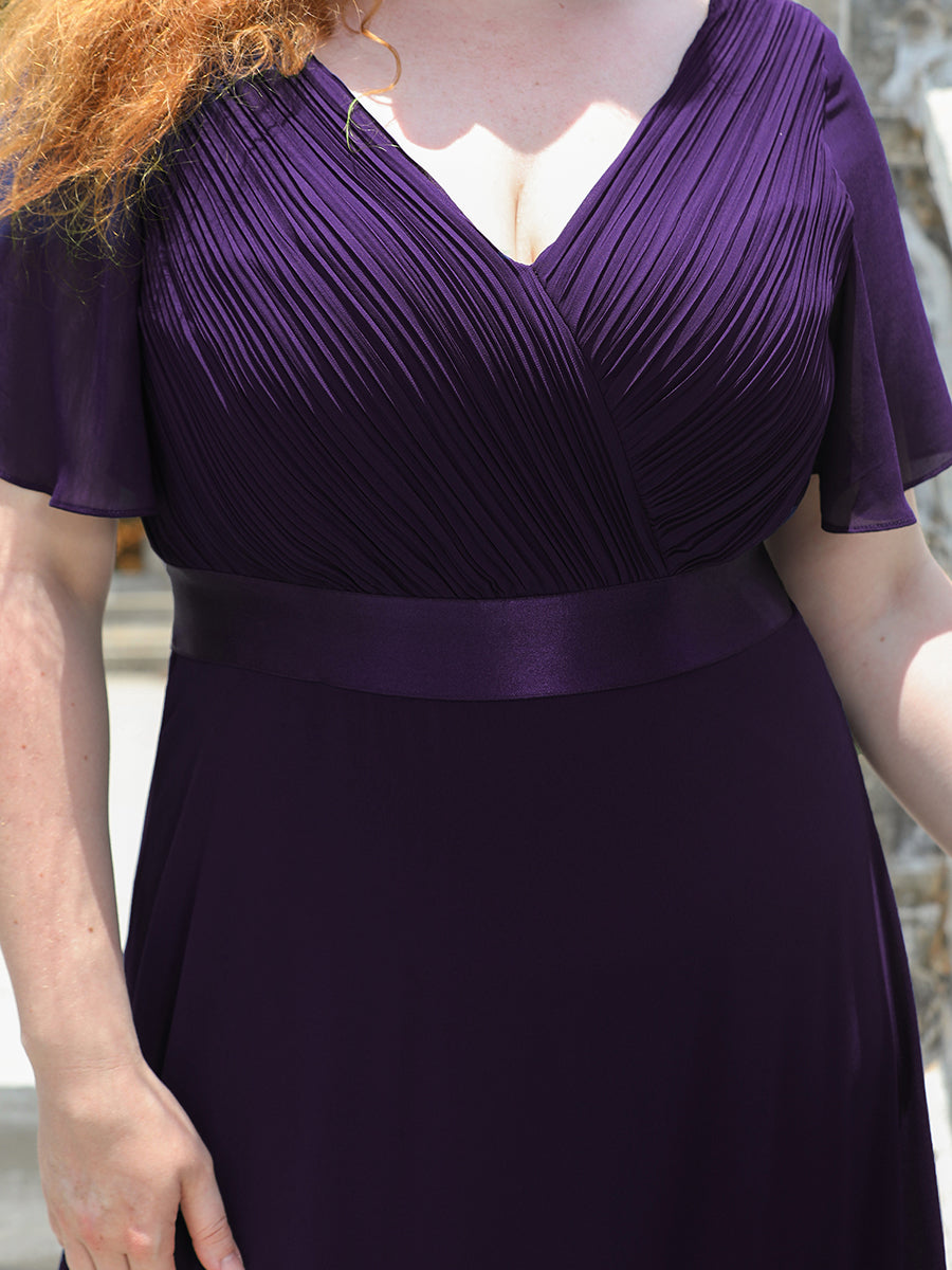 Damen V-Ausschnitt Chiffon Lange Abendkleider mit Schleppe #Farbe_Dunkelviolett