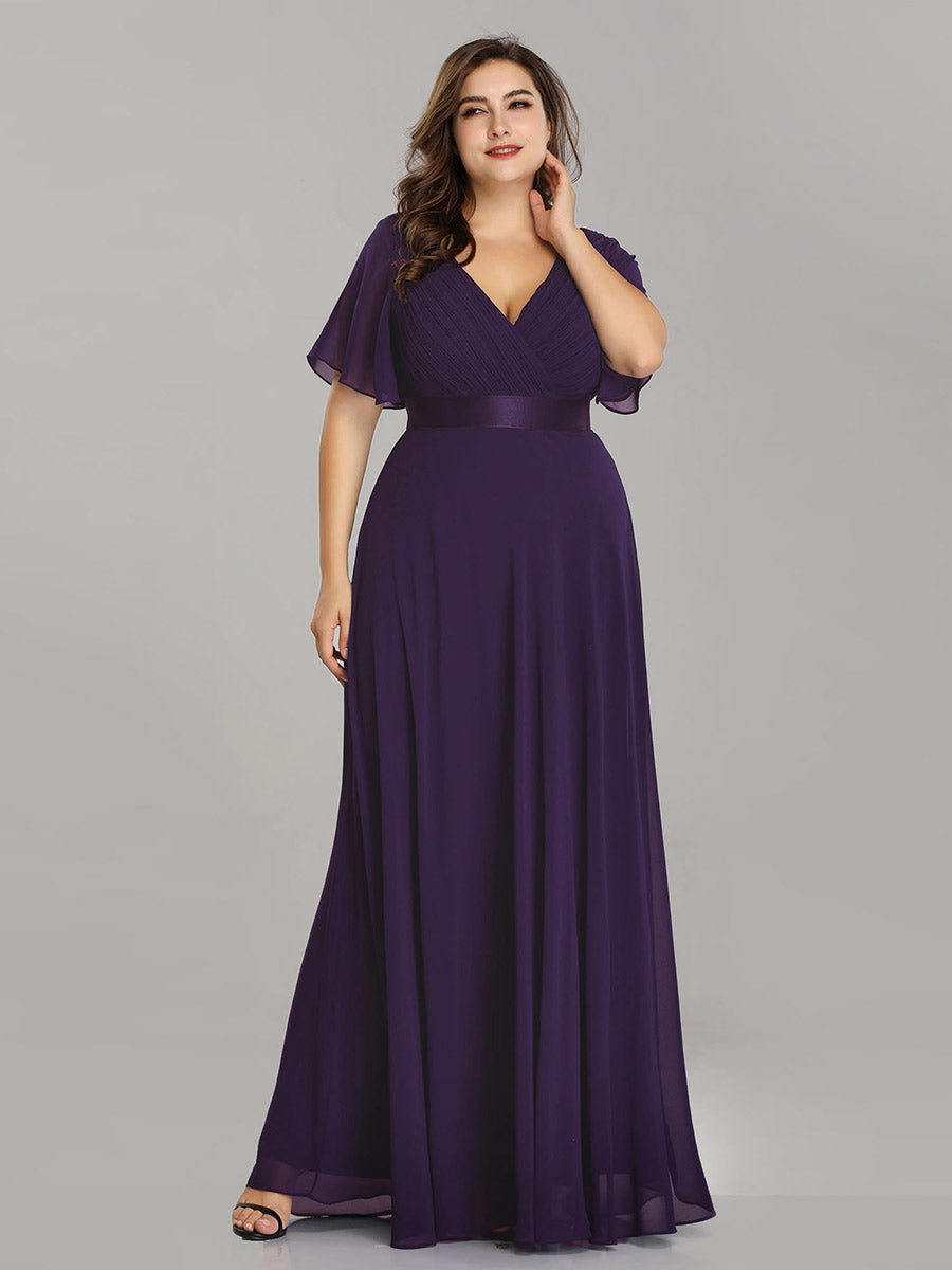 Damen V-Ausschnitt Lange Chiffon Abendkleider mit Schleppe #Farbe_Dunkelviolett