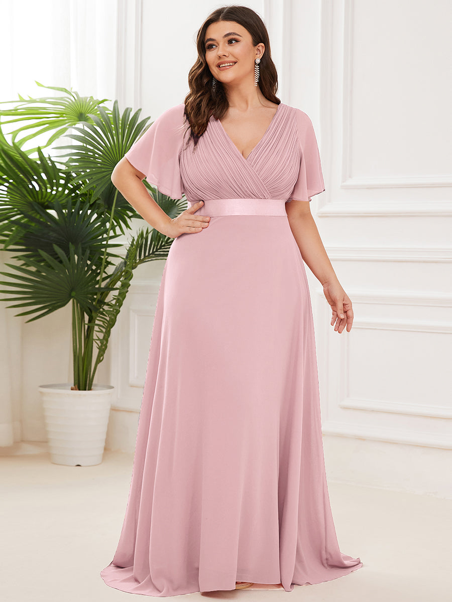 Langes Brautjungfernkleid mit Empire-Taille und kurzen, flatternden Ärmeln #Farbe_Altrosa