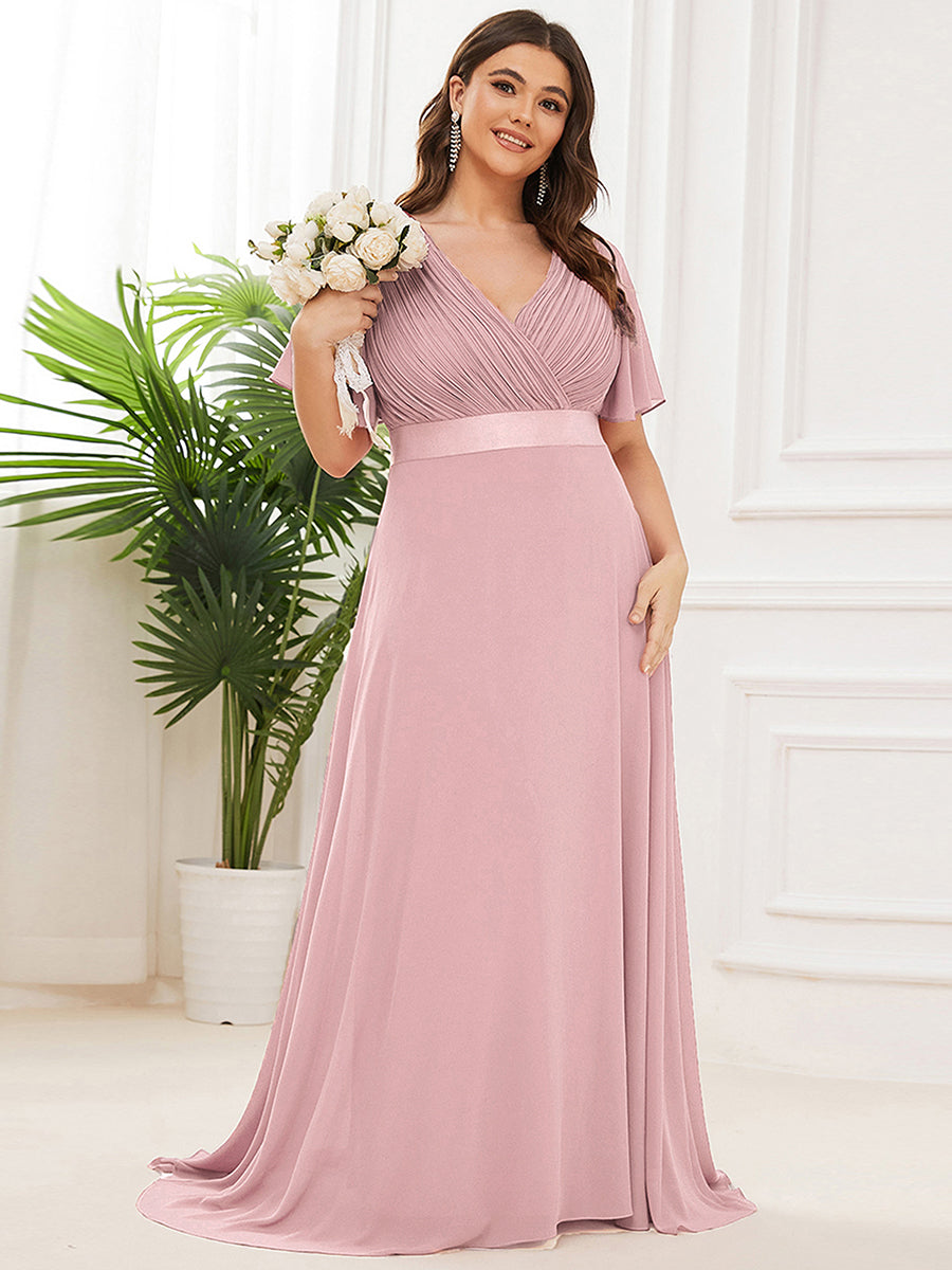 Minimalistisches A-Line Maxi Chiffon Brautkleid mit Satingürtel #Farbe_Altrosa