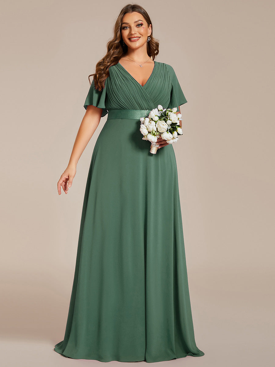 Damen V-Ausschnitt Chiffon Lange Abendkleider mit Schleppe #Farbe_Eukalyptus