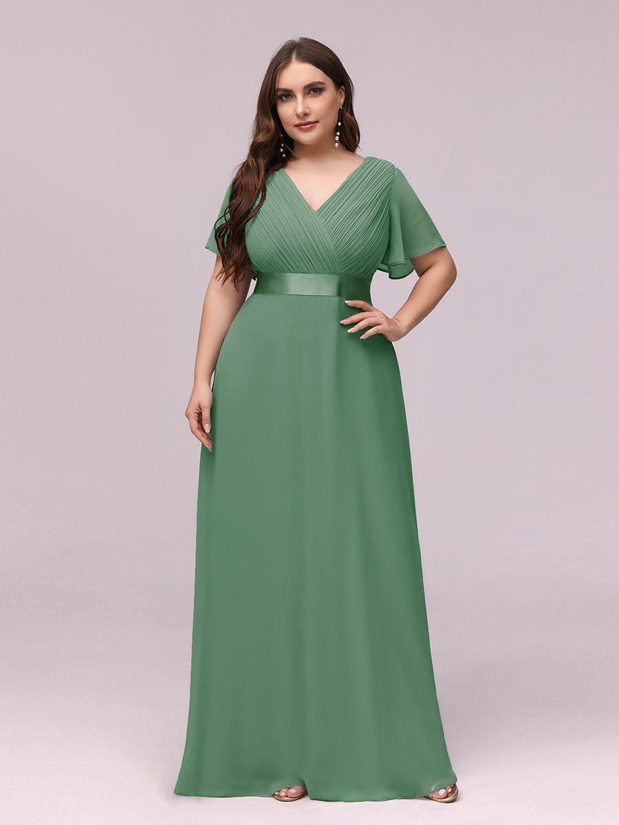 Damen V-Ausschnitt Lange Chiffon Abendkleider mit Schleppe #Farbe_Khakigrün