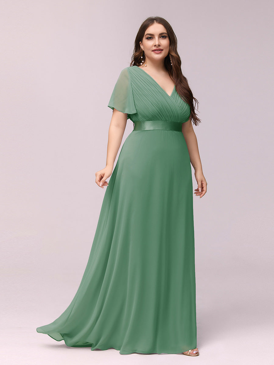 Damen V-Ausschnitt Chiffon Lange Abendkleider mit Schleppe #Farbe_Khakigrün