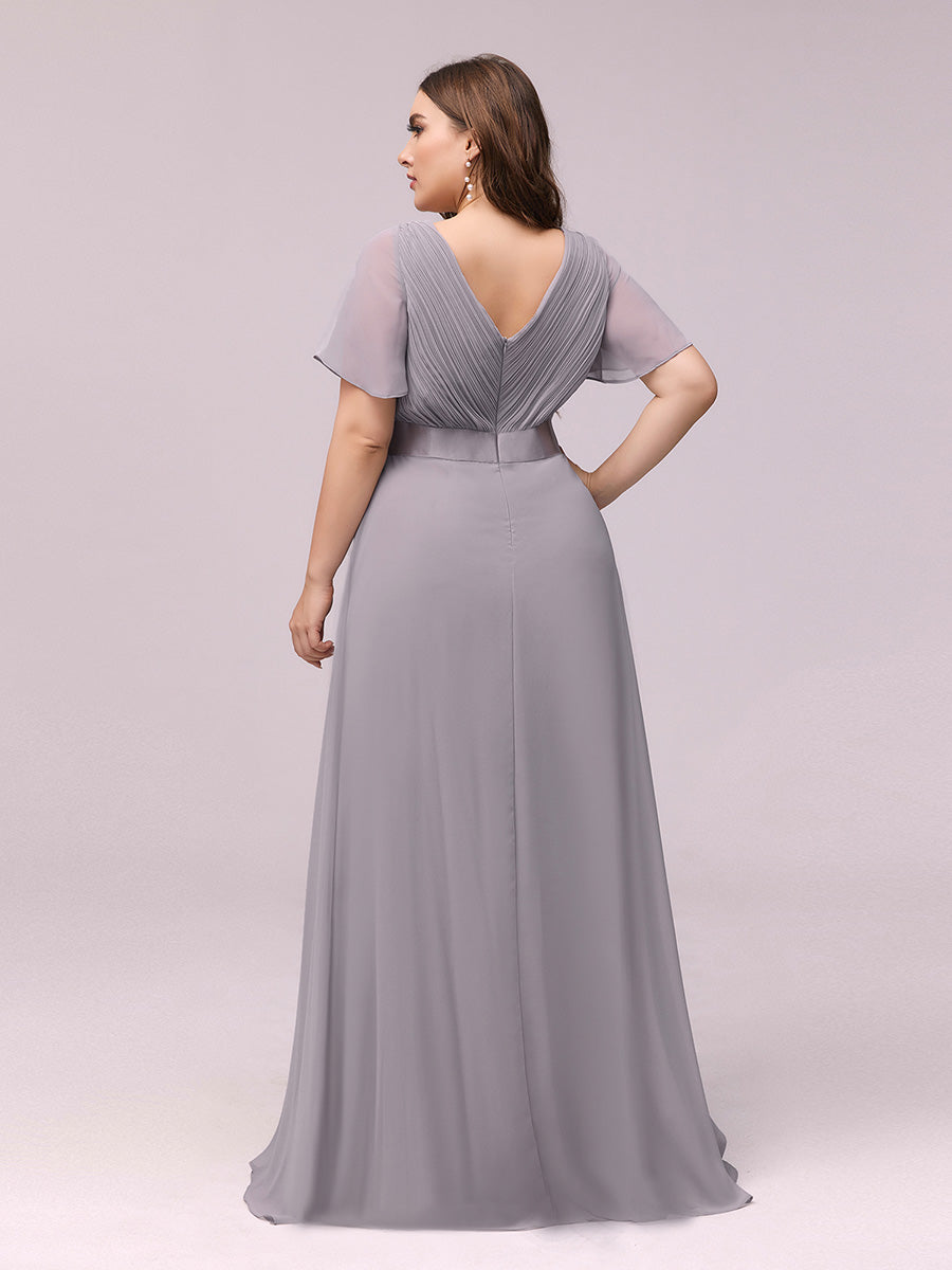 Damen V-Ausschnitt Chiffon Lange Abendkleider mit Schleppe #Farbe_Grau