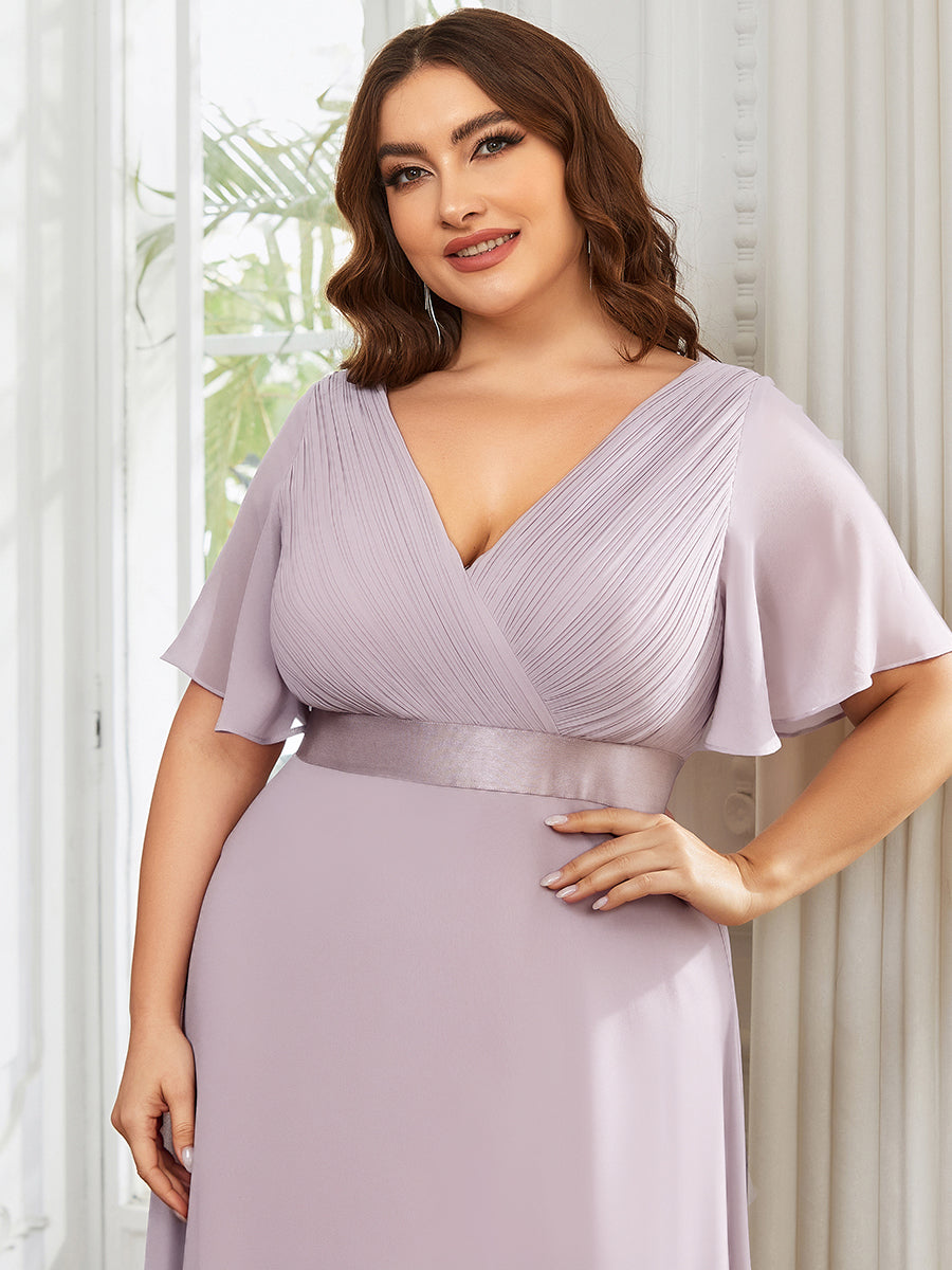 Damen V-Ausschnitt Lange Chiffon Abendkleider mit Schleppe #Farbe_Flieder