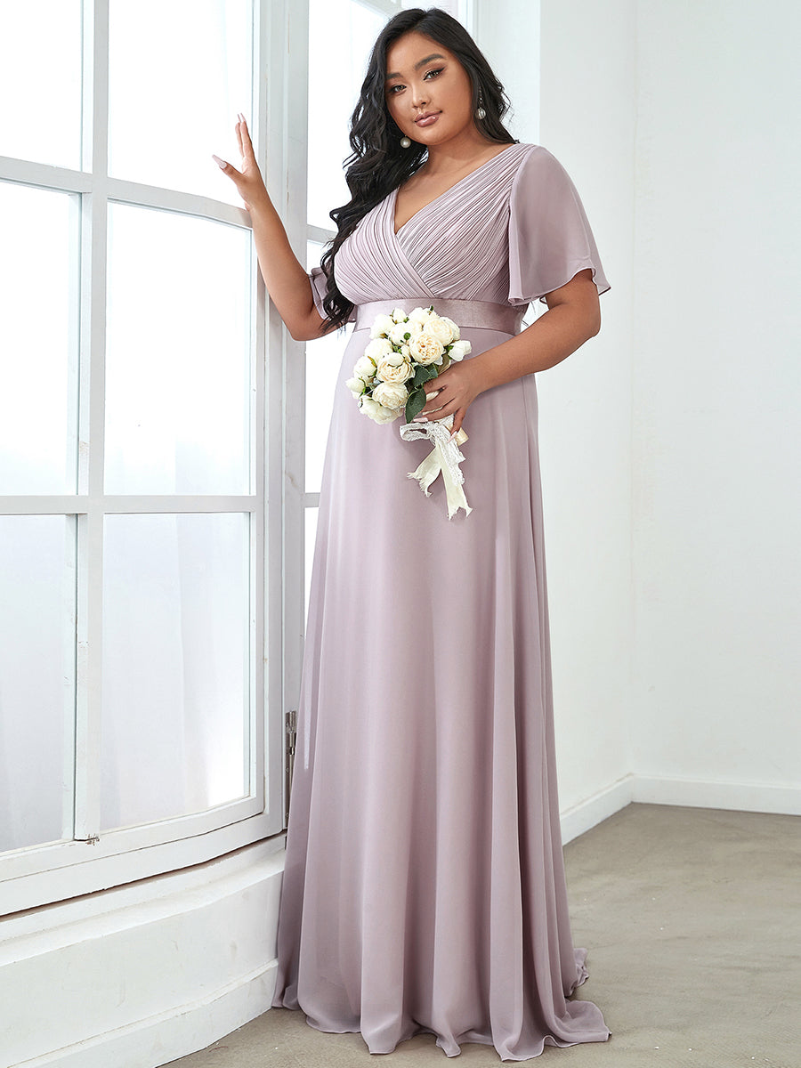 Damen V-Ausschnitt Lange Chiffon Abendkleider mit Schleppe #Farbe_Flieder