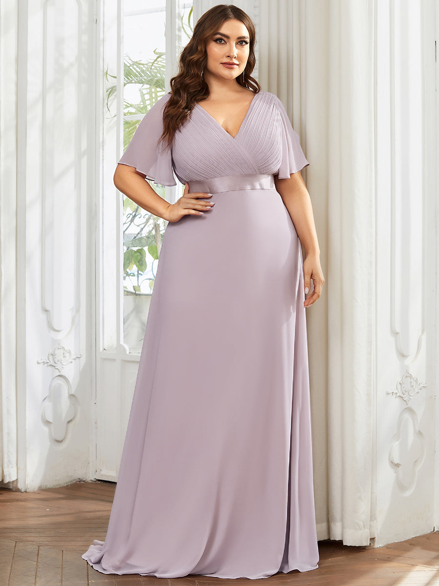 Minimalistisches A-Line Maxi Chiffon Brautkleid mit Satingürtel #Farbe_Flieder