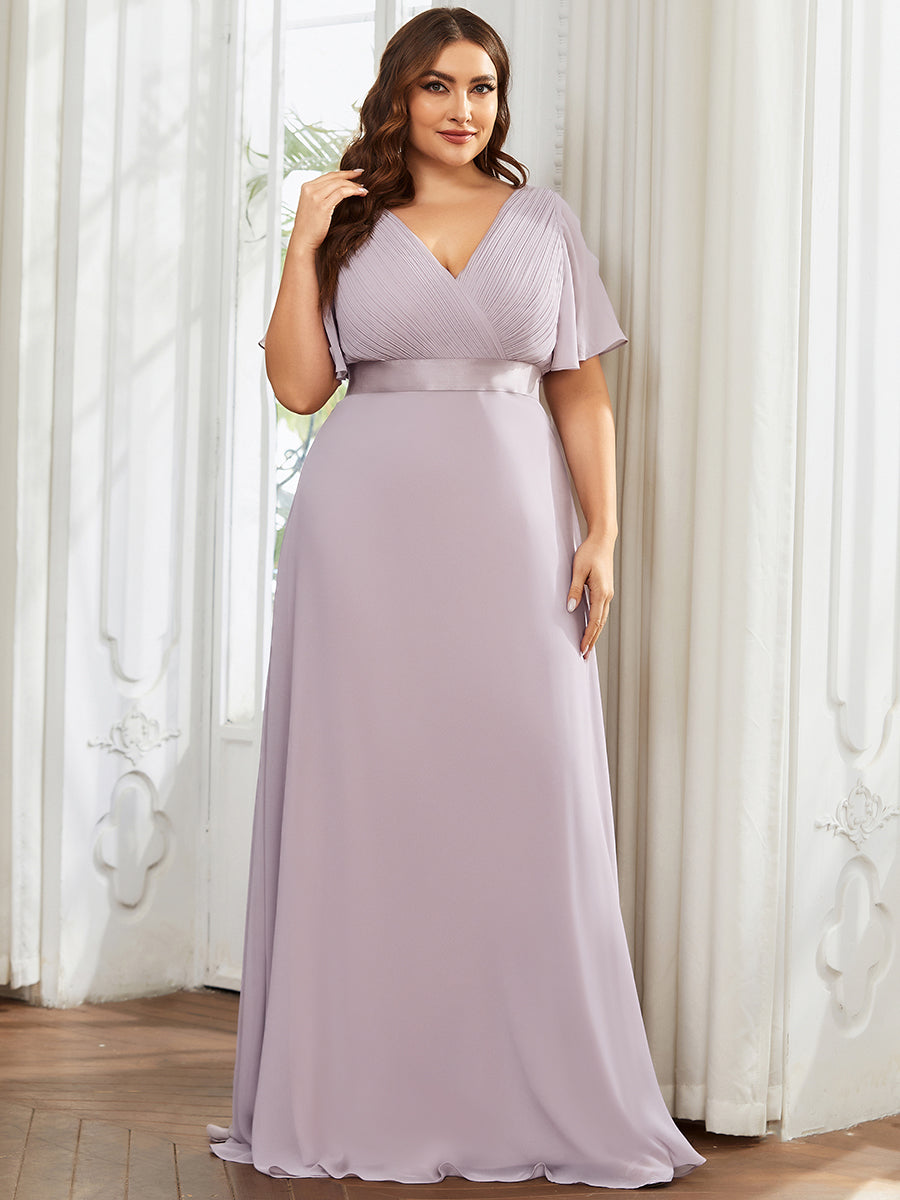 Minimalistisches A-Line Maxi Chiffon Brautkleid mit Satingürtel #Farbe_Flieder