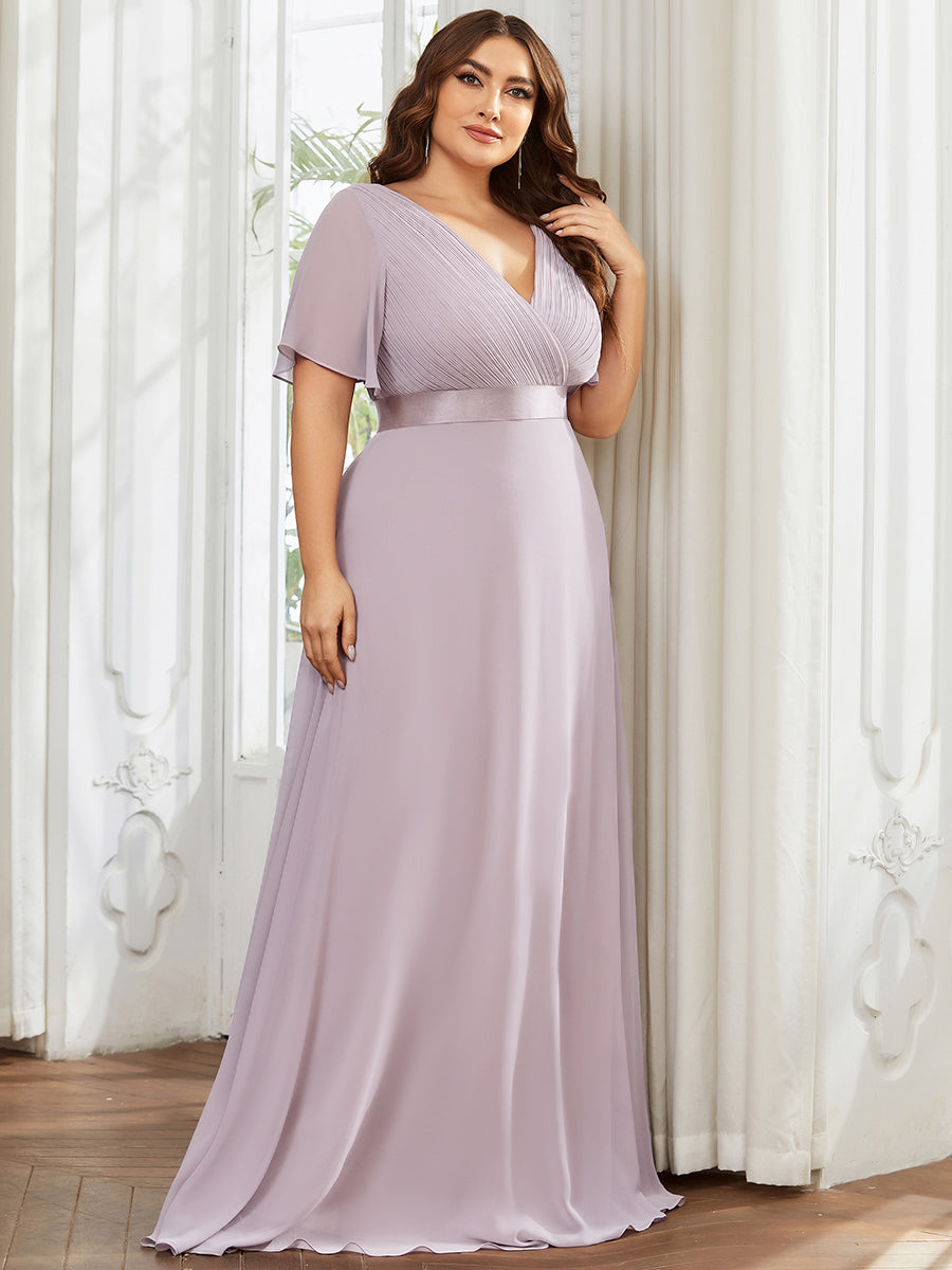 Damen V-Ausschnitt Chiffon Lange Abendkleider mit Schleppe #Farbe_Flieder