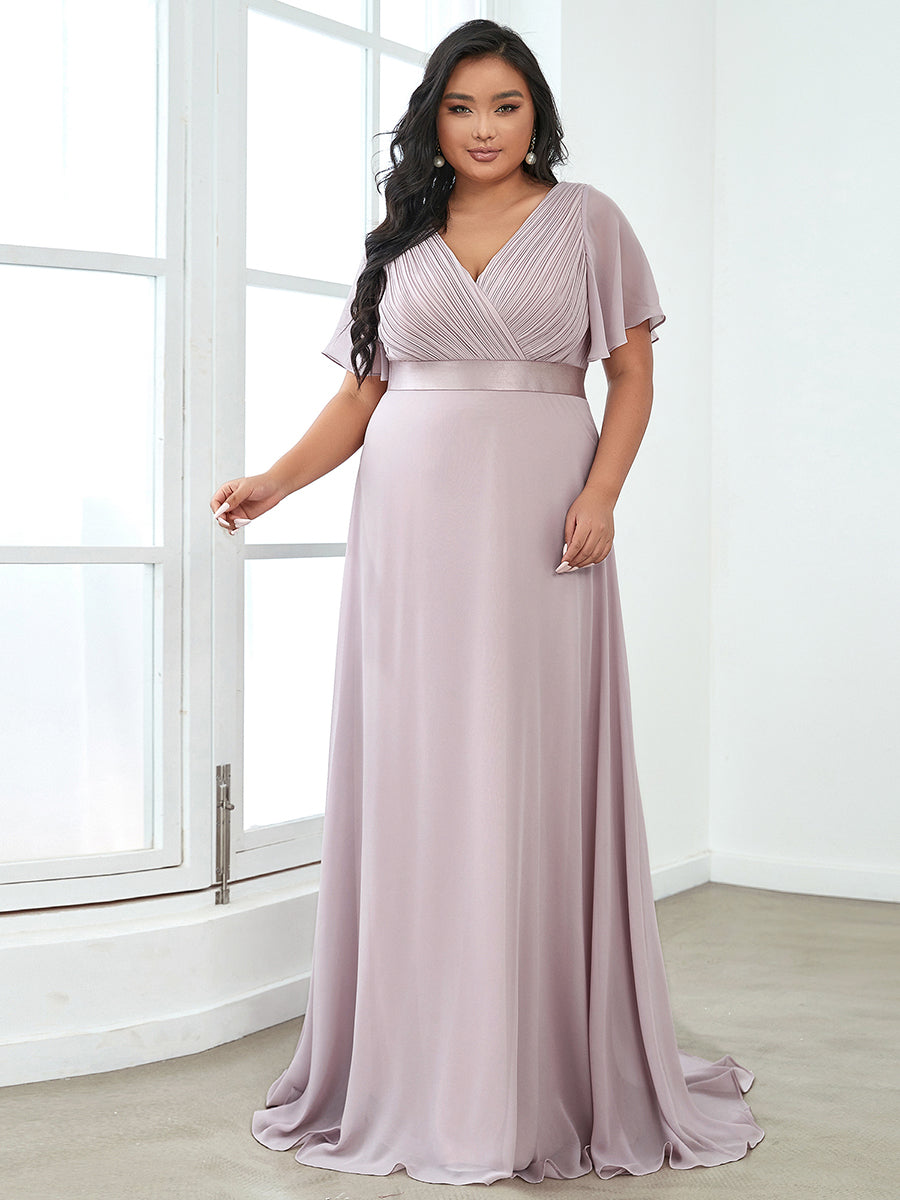 Damen V-Ausschnitt Chiffon Lange Abendkleider mit Schleppe #Farbe_Flieder