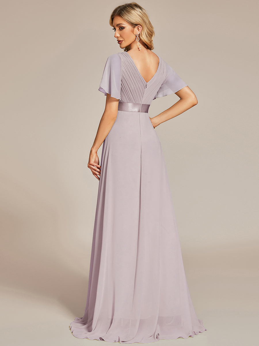 Minimalistisches A-Line Maxi Chiffon Brautkleid mit Satingürtel #Farbe_Flieder