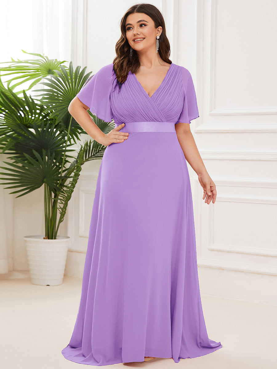 Damen V-Ausschnitt Chiffon Lange Abendkleider mit Schleppe #Farbe_Lavendel