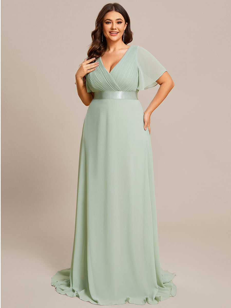 Damen V-Ausschnitt Chiffon Lange Abendkleider mit Schleppe #Farbe_Mintgrün