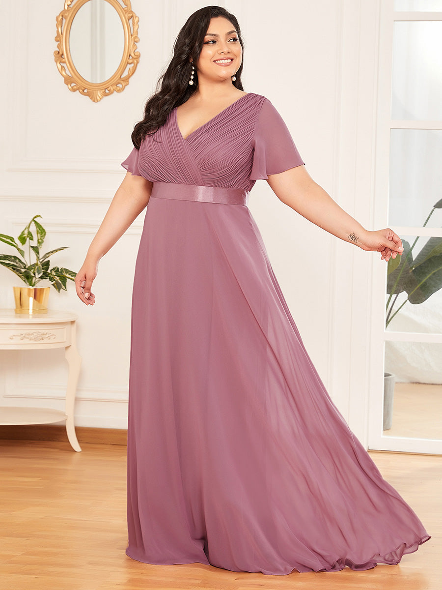 Damen V-Ausschnitt Chiffon Lange Abendkleider mit Schleppe #Farbe_Orchideenviolett