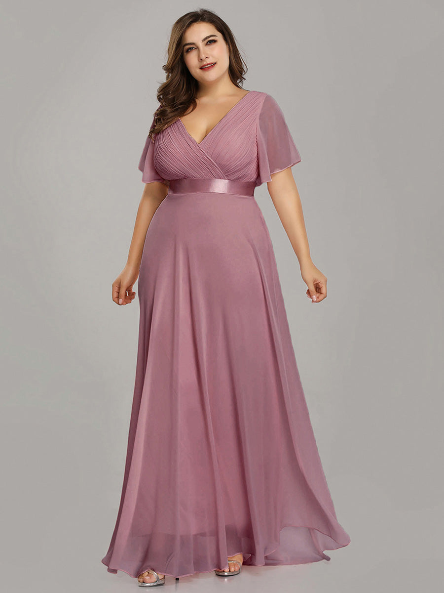 Langes Brautjungfernkleid mit Empire-Taille und kurzen, flatternden Ärmeln #Farbe_Orchid