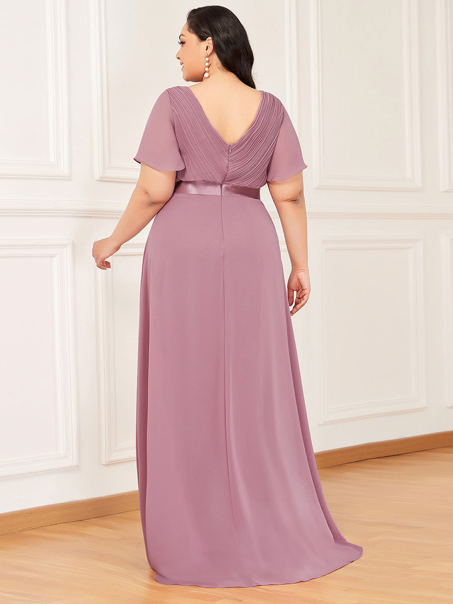 Damen V-Ausschnitt Lange Chiffon Abendkleider mit Schleppe #Farbe_Orchideenviolett