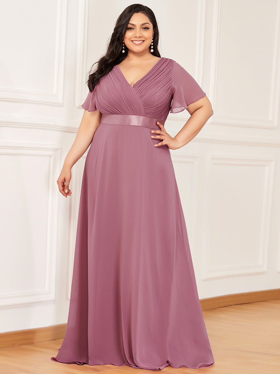 Damen V-Ausschnitt Chiffon Lange Abendkleider mit Schleppe #Farbe_Orchideenviolett