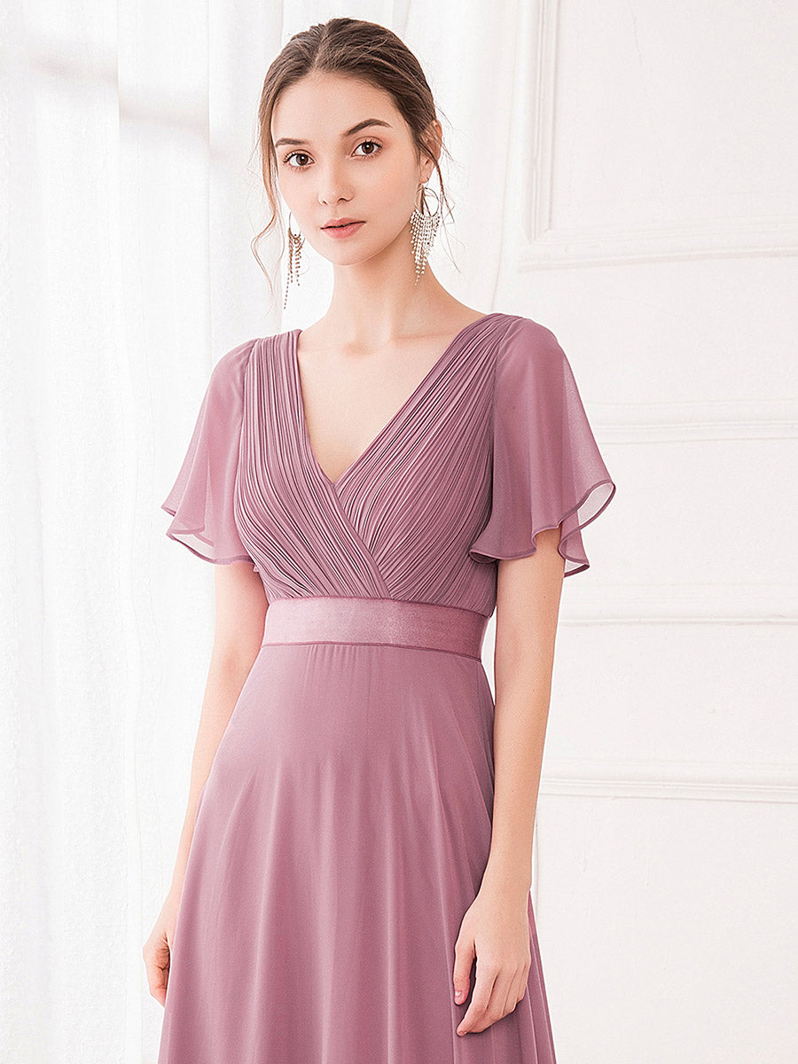 Langes Brautjungfernkleid mit Empire-Taille und kurzen, flatternden Ärmeln #Farbe_Orchid