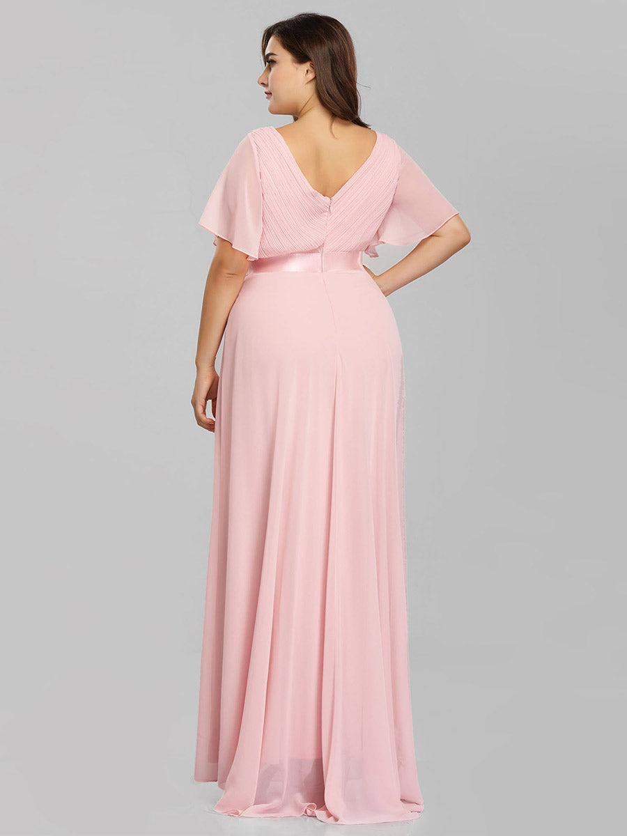 Damen V-Ausschnitt Lange Chiffon Abendkleider mit Schleppe #Farbe_Pink