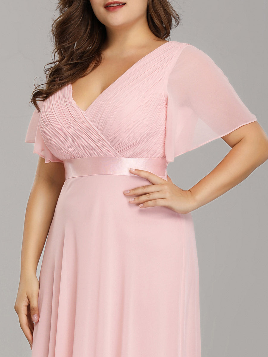 Damen V-Ausschnitt Lange Chiffon Abendkleider mit Schleppe #Farbe_Pink
